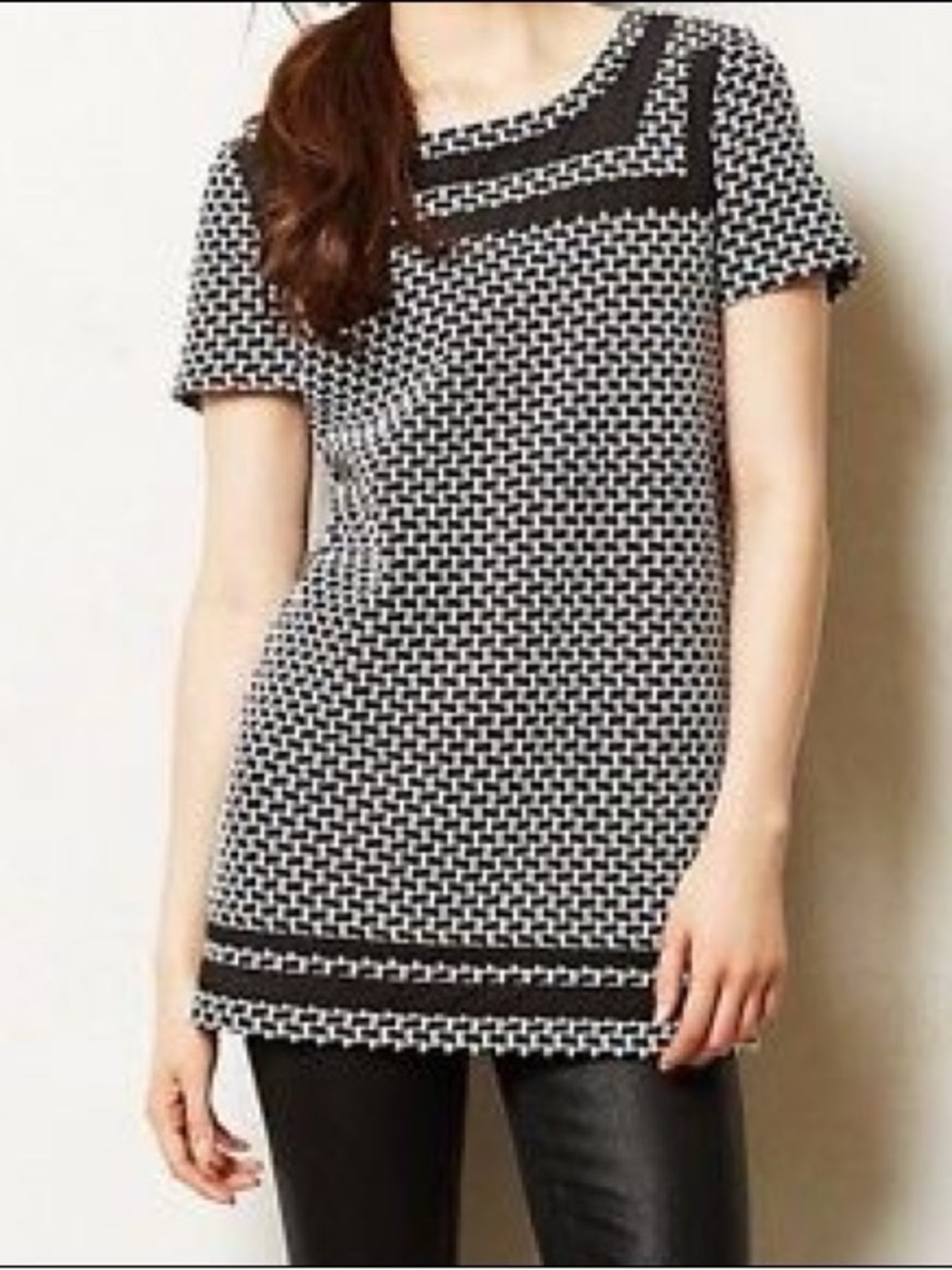 Anthropologie Postmark Tunic Women’s XS Black & White Geometric Short Sleeve